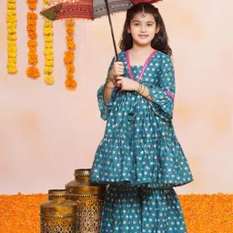 Bitiya by Bhama Girls Ethnic Motifs Print Sequinned Anarkali Kurta with Sharara-picture-30