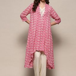 Biba  Ethnic Motifs Printed Pure Cotton A-Line Kurta With Trousers With Jacket-picture-49