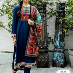 AKS Couture Ethnic Motifs Printed Straight Kurta with Trousers & Dupatta-picture-12
