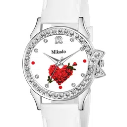Mikado Women White Brass Embellished Dial & White Leather Straps Analogue Watch DD 4118-picture-11