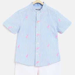 Nauti Nati Boys Blue & White Striped Pure Cotton Shirt with Shorts-picture-15