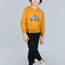 AWW HUNNIE Boys Mustard & Black Printed T-shirt with Trousers image 1