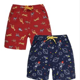 PLUM TREE Set Of 2 Boys Navy Blue & Orange Printed Lounge Shorts-picture-41