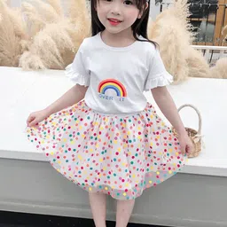 YK Girls Printed Round Neck Short Sleeves Pure Cotton Top With Skirt-picture-49