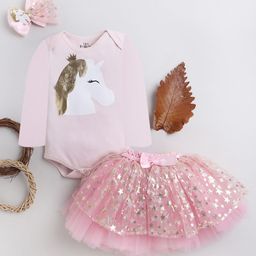 TINY MINY ME Infant Girls Printed Body Suit Style Top With Embellished Skirt And Bow-picture-32