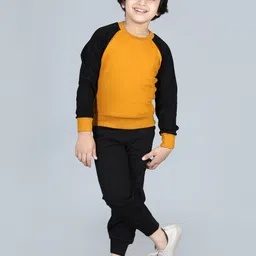 AWW HUNNIE Boys Black & Mustard Colourblocked T-shirt with Trousers-picture-13