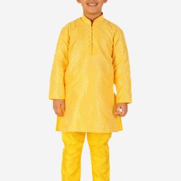Pro-Ethic STYLE DEVELOPER Boys Yellow Pure Silk Kurta with Pyjamas-picture-48