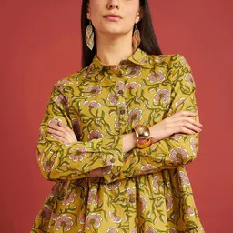 routes by all about you all about you Floral Print Shirt Collar Cuffed Sleeves Empire Top image 1