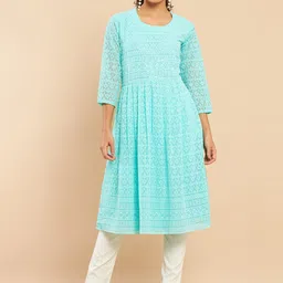 Soch Women Turquoise Blue Geometric Georgette Anarkali Kurta-picture-34