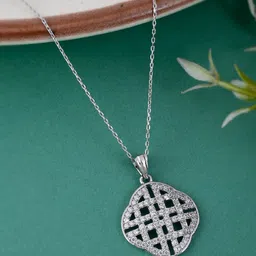 Studio Voylla 925 Sterling Silver American Diamond CZ Aesthetic Carved Pendant-picture-14