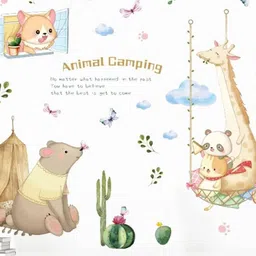 Jaamso Royals White Animal Camping Decorative Peel & Stick Self Adhesive Wall Sticker image 1