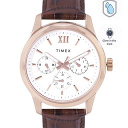 Timex Men White Dial & Brown Leather Straps Analogue Multi Function Watch TW0TG7600-picture-6