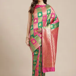 Saree mall Green & Pink Woven Design Banarasi Saree-picture-34