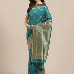 Saree mall Teal Green & Golden Woven Design Banarasi Saree-image-77