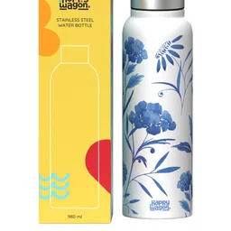 happywagon White & Blue Printed Indigo Garden Water Bottle 980 ml-picture-36