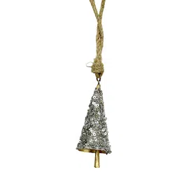 Hind Decor Grey Glittered Hanging Christmas Bell-image-75