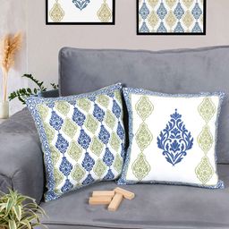 STITCHNEST White & Blue 2 Pieces Ethnic Motifs Square Cushion Covers-picture-11