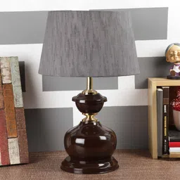 foziq Frappe Grey Fabric Shade Night Lamp With Metal Base image 2