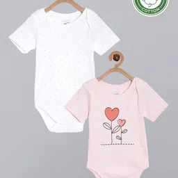 Broon Kids- Girls Off Pack of 2 White & Pink Printed Organic Cotton Bodysuit-picture-27
