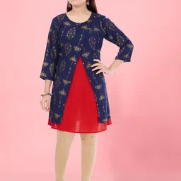 Aarika Girls Ethnic Motifs Printed Pure Cotton A-Line Kurta With Leggings-image-93