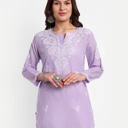 ADA Ethnic Motifs Embroidered Chikankari Detail Pure Cotton Kurti-picture-40