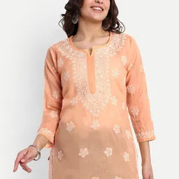 ADA Ethnic Motifs Embroidered Lucknowi Chikankari Pure Cotton Kurti-picture-23