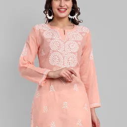 ADA Ethnic Motifs Embroidered Lucknowi Chikankari Pure Cotton Kurti-picture-36