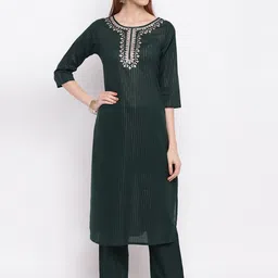 vbuyz KALINI Women Green Yoke Design Pure Cotton Kurti with Palazzos-picture-48