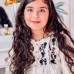 Cherry Crumble Girls Cream-Coloured Floral Embroidered Cotton Puff Sleeves A-Line Top-picture-24