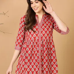 antaran Ethnic Printed Mandarin Collar Pure Cotton A-Line Top-picture-27