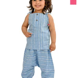 Tiny Bunnies Girls Striped Shoulder Straps Pure Cotton Tunic with Trousers-picture-45