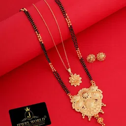 JEWEL WORLD Gold-Plated Stone Studded & Beaded Mangalsutra With Earrings & Chain-picture-56