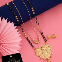JEWEL WORLD Gold Plated Beaded Mangalsutra With Chain & Earrings-picture-27