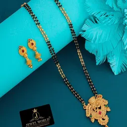 JEWEL WORLD Gold-Plated Stone Studded & Beaded Mangalsutra With Earrings-picture-13