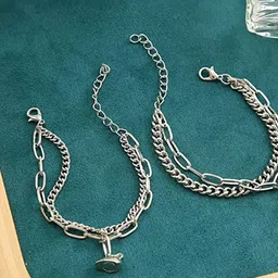 MEENAZ Set Of 2 Silver-Plated Link Couple Bracelet-picture-15