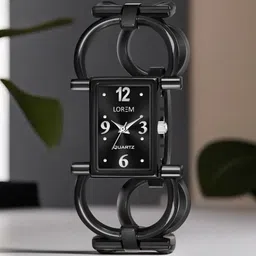 LOREM Women Black Brass Patterned Dial & Black Bracelet Style Straps Analogue Watch LR292-picture-14