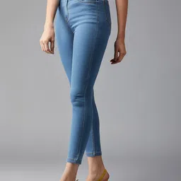 DOLCE CRUDO Women Skinny Fit High-Rise Clean Look Light Fade Whiskers Stretchable Jeans-image-75