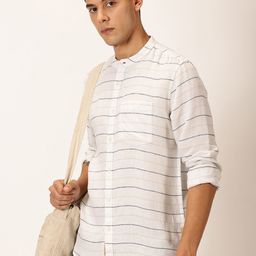 Thomas Scott Men Premium Linen Slim Fit Horizontal Stripes Casual Shirt-picture-1