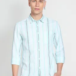 Flying Machine Spread Collar Slim Fit Vertical Stripe Pure Cotton Casual Shirt-picture-30