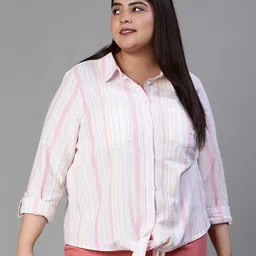 Oxolloxo Relaxed Multi Striped Tir-Up Cotton Casual Shirt-image-32