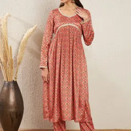 ADORNIA Printed Empire Silk Crepe Kurta & Trousers-picture-22