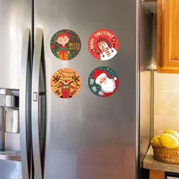 THEYAYACAFE 4 Pcs Red & Blue Christmas Printed BPA Free Round Fridge Decorative Magnets-picture-20