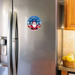 THEYAYACAFE Blue & Red Round Shape Printed Santa with Cute Teddy Bear Fridge Magnet-picture-19