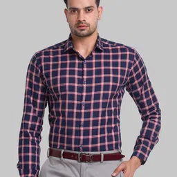 Park Avenue Men Navy Blue Slim Fit Checked Formal Shirt-picture-14