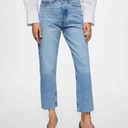 MANGO Women Straight Fit Light Fade Cropped Jeans-image-78