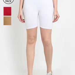 GRACIT Set of 3 Women White Red & Brown Cycling Sports Shorts-image-50