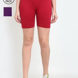 GRACIT Women Set Of 2 Maroon & Purple Solid Cycling Sports Shorts-image-41