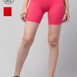 Apraa & Parma Women Red & Pink Pack Of 2 Skinny Fit Cycling Pure Cotton Shorts-picture-21