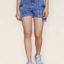 VESTIDO MODAS Women Washed Slim Fit High-Rise Denim Shorts Technology-image-88