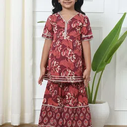 Readiprint Fashions Girls Floral Printed Pleated Gotta Patti Pure Cotton Kurta Set-picture-17